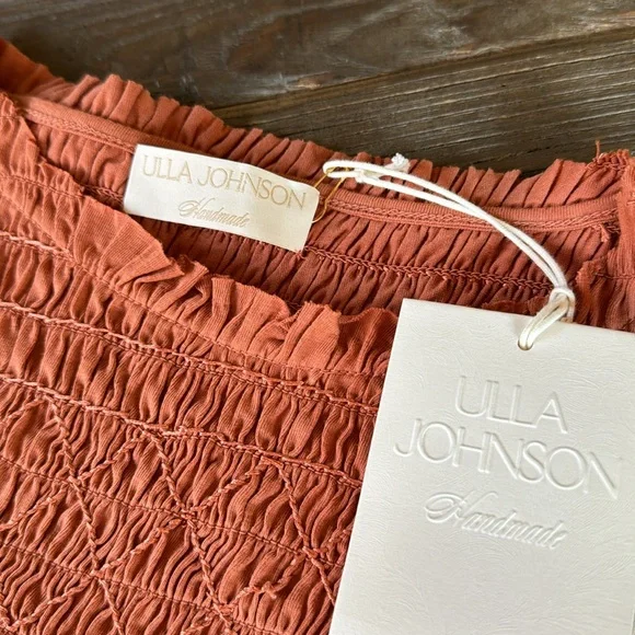 Ulla Johnson Madeline smocked body midi dress NWT size 6 in color clay - Picture 11 of 16